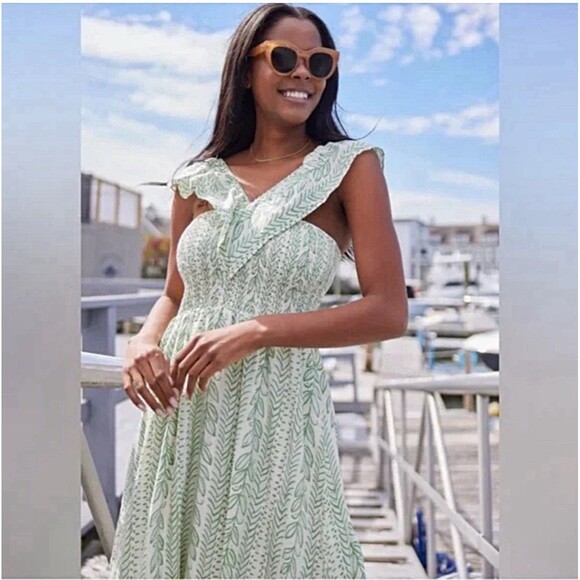 Sail to Sable x Palm Beach Lately Pistachio Leaf Midi Dress Smocked Bodice‎ Sz M - Picture 16 of 16